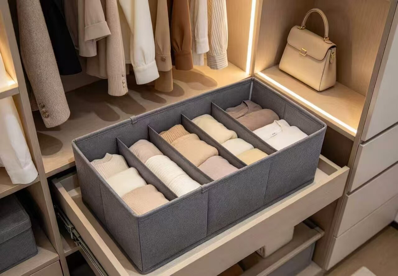 Graphite Gray Multi-Compartment Fabric Storage Box 3