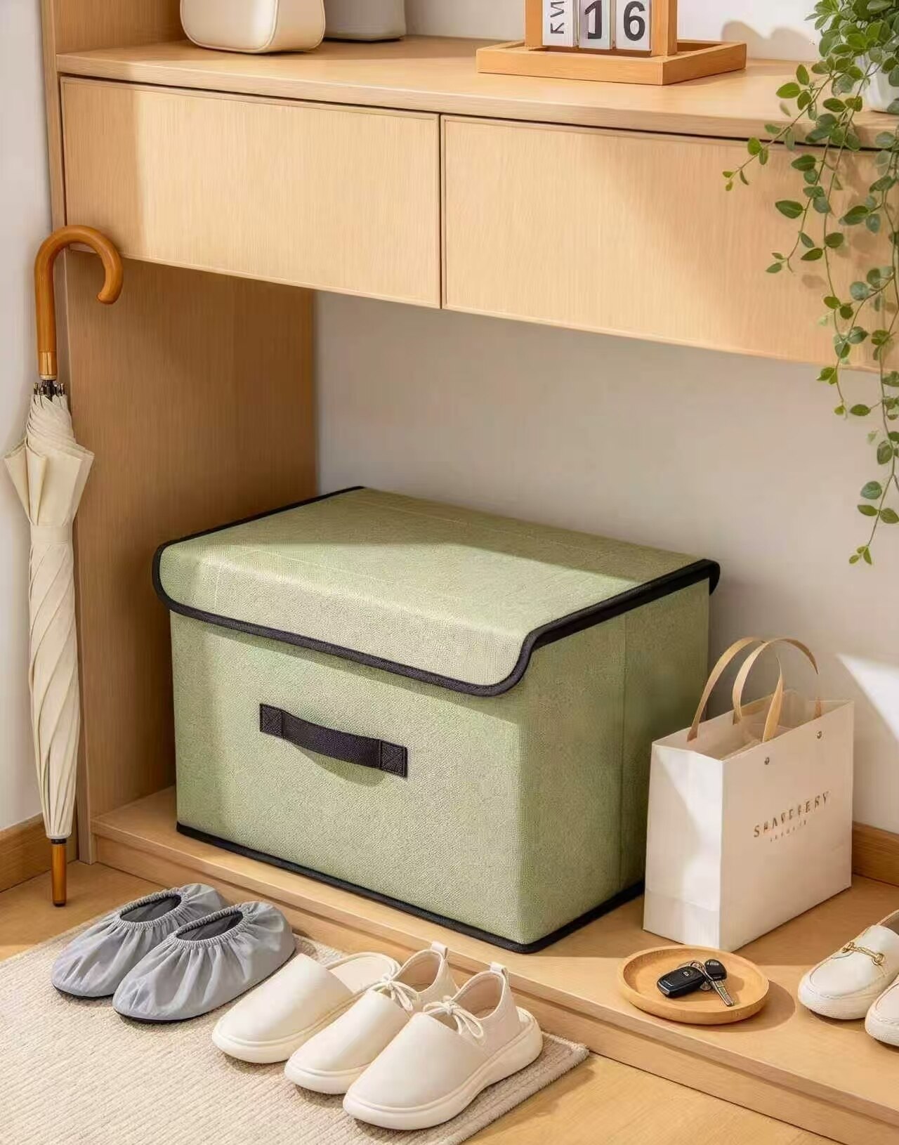 Light Green Linen Folding Storage Bin 2