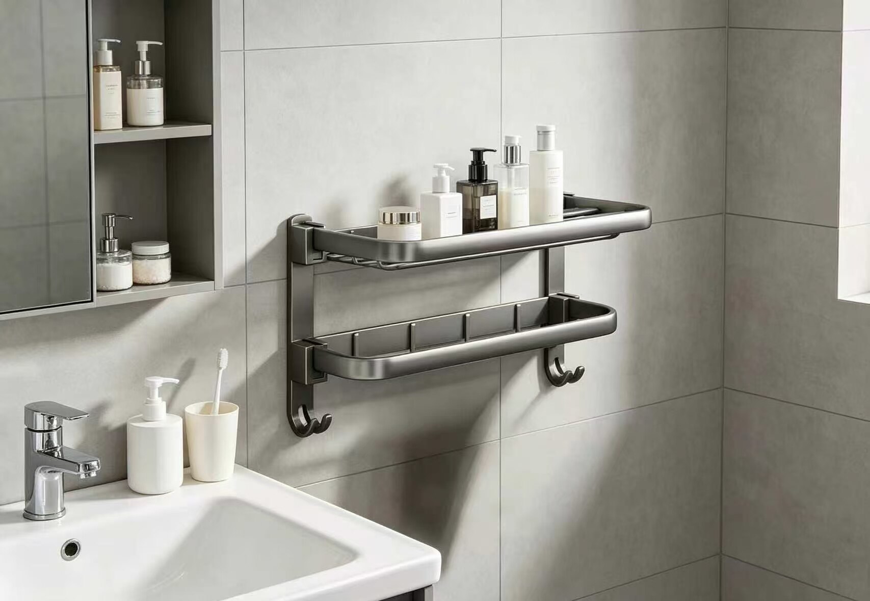 Minimalist Gray Multi-Functional Folding Wall-Mount Rack 3