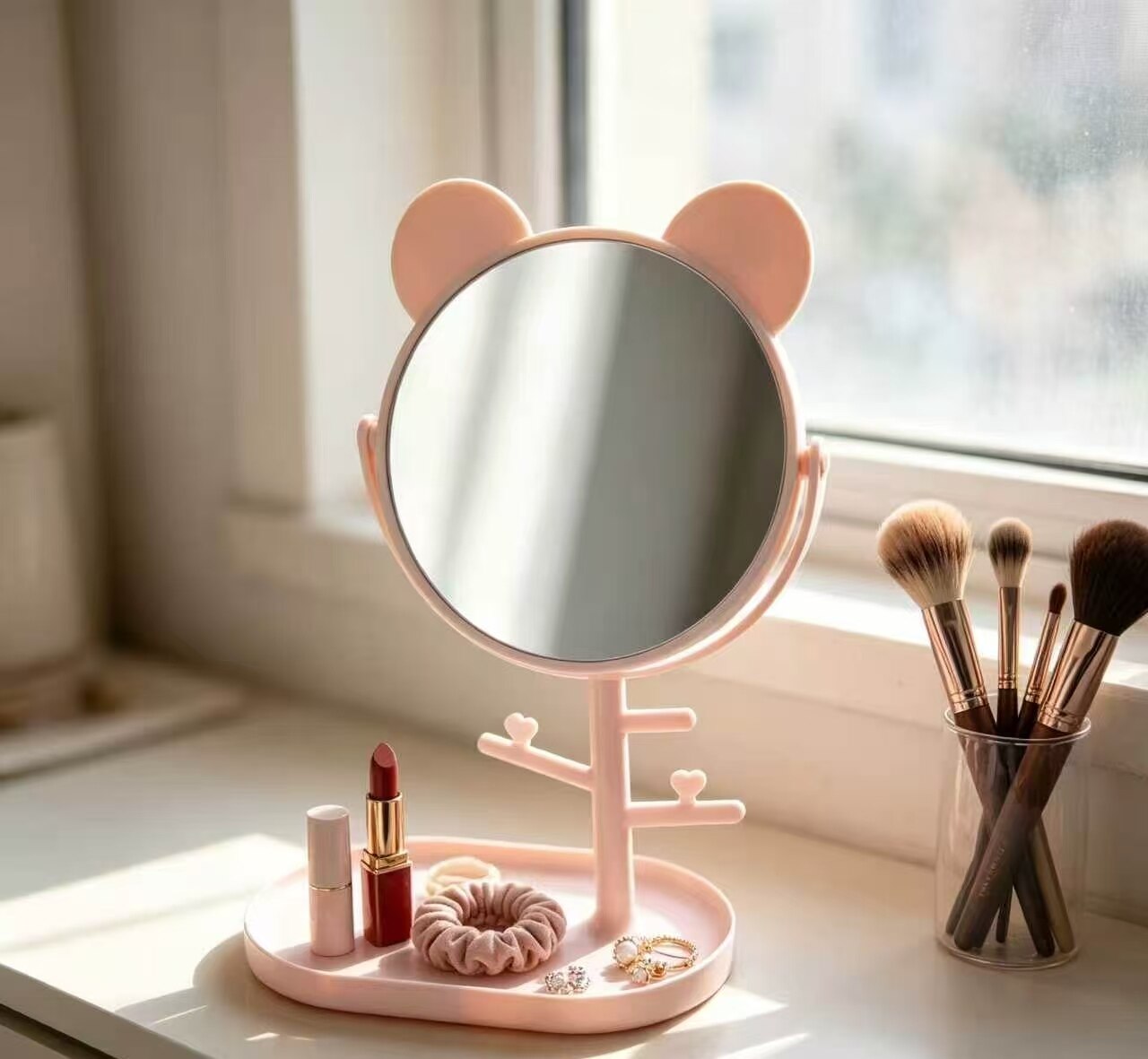Cute Pink Bunny Ear Vanity Mirror 3