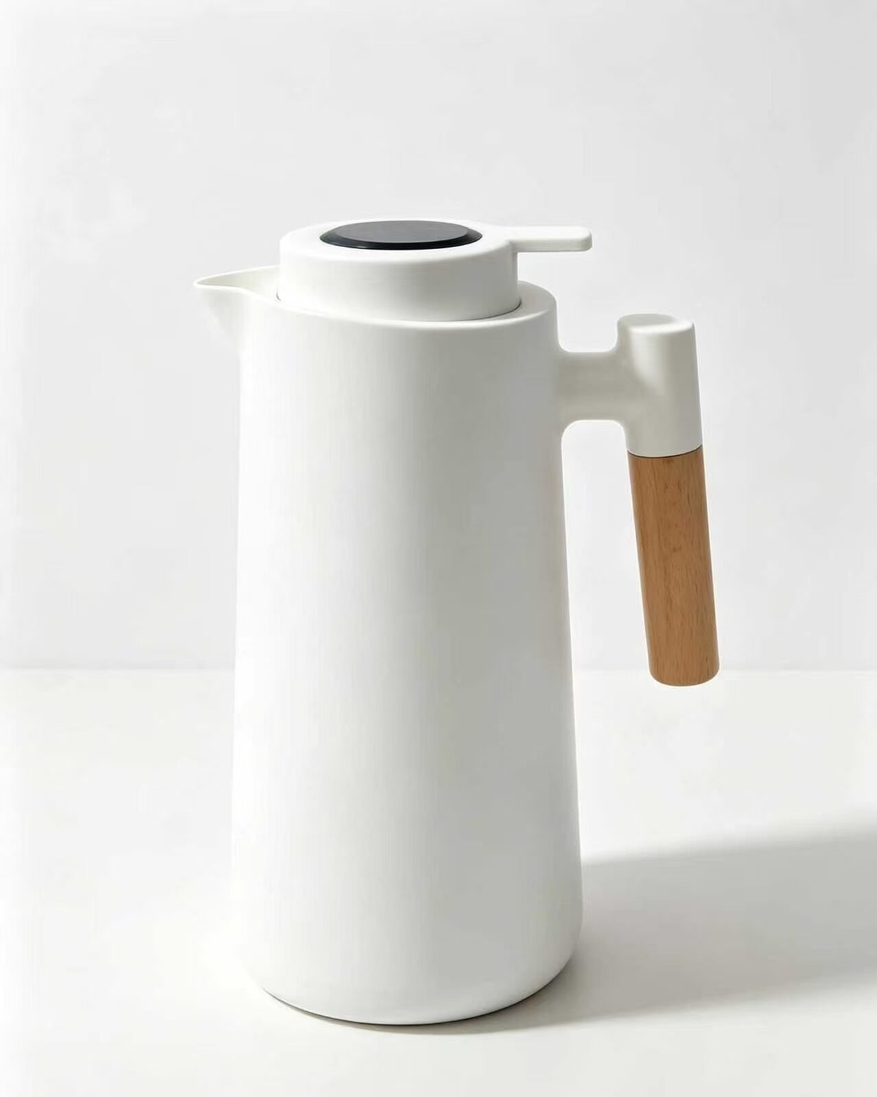 White & Warm Wood Press-Action Thermos