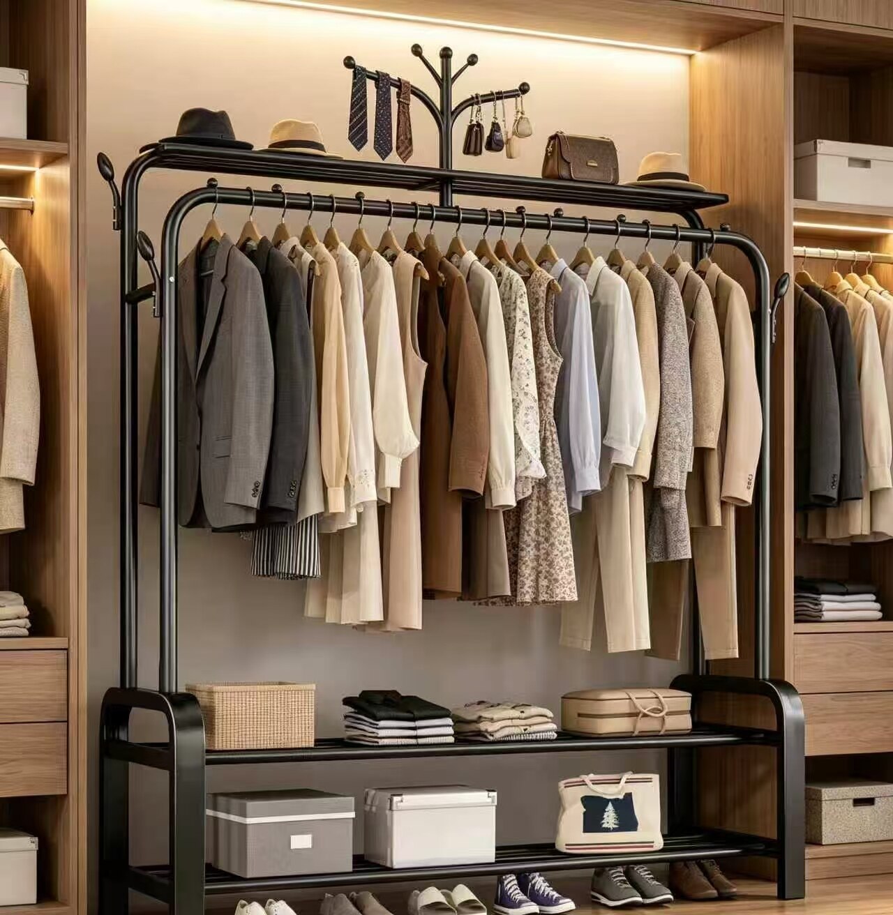 Two-Pole Tree Fork Two-Tier Clothes Rack