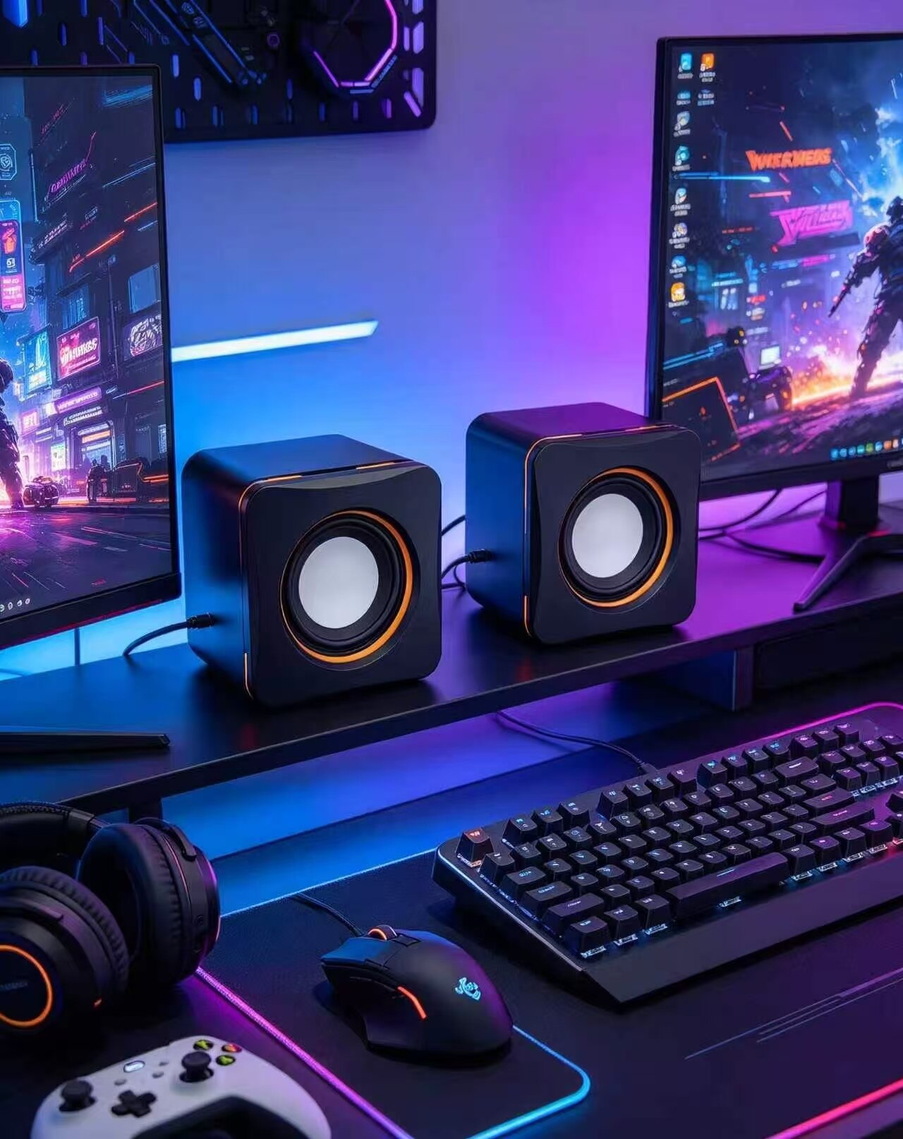 Black Armor with Orange Ring Desktop Speaker 5