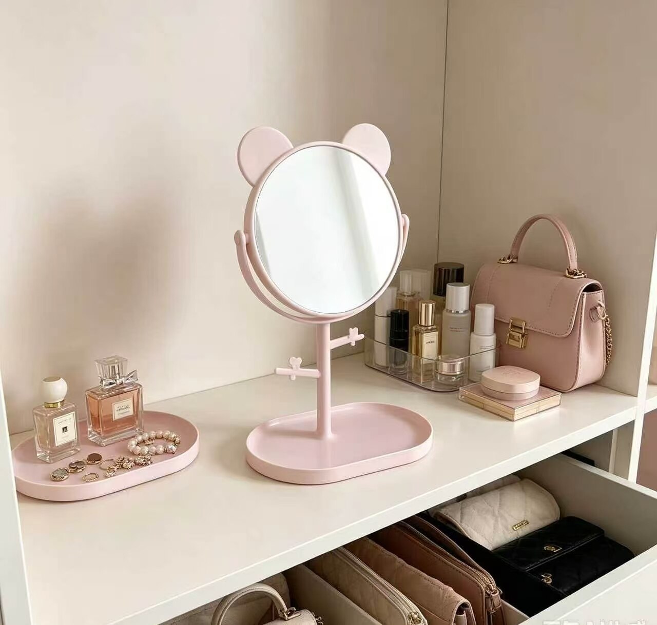 Cute Pink Bunny Ear Tray Mirror 4