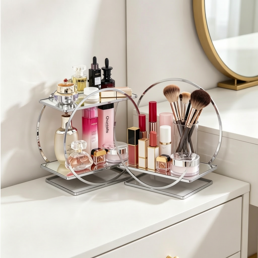 Luxury Metal Round Mirror Vanity Organizer 2