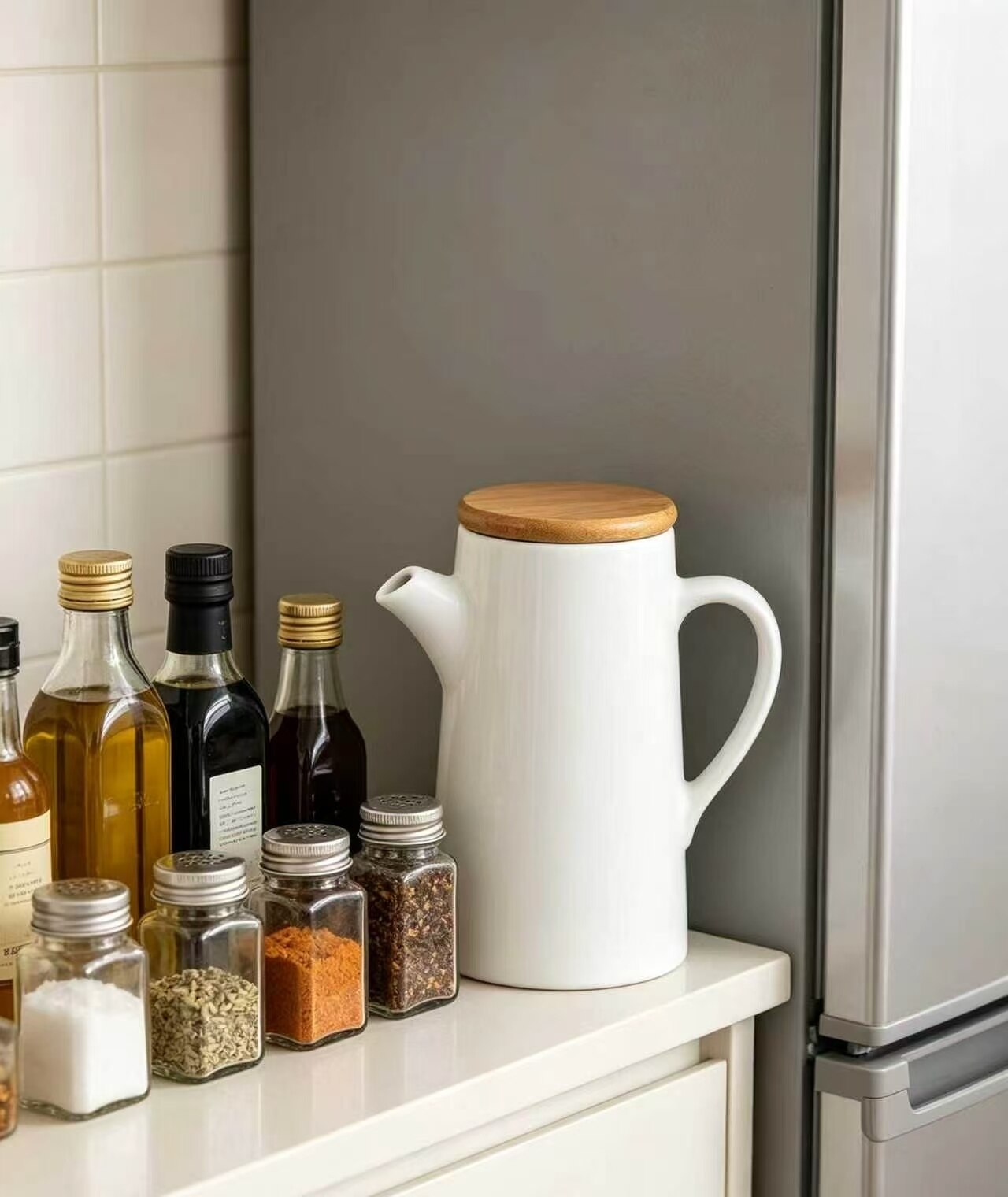 Elegant White Ceramic Oil Dispenser with Spout 3
