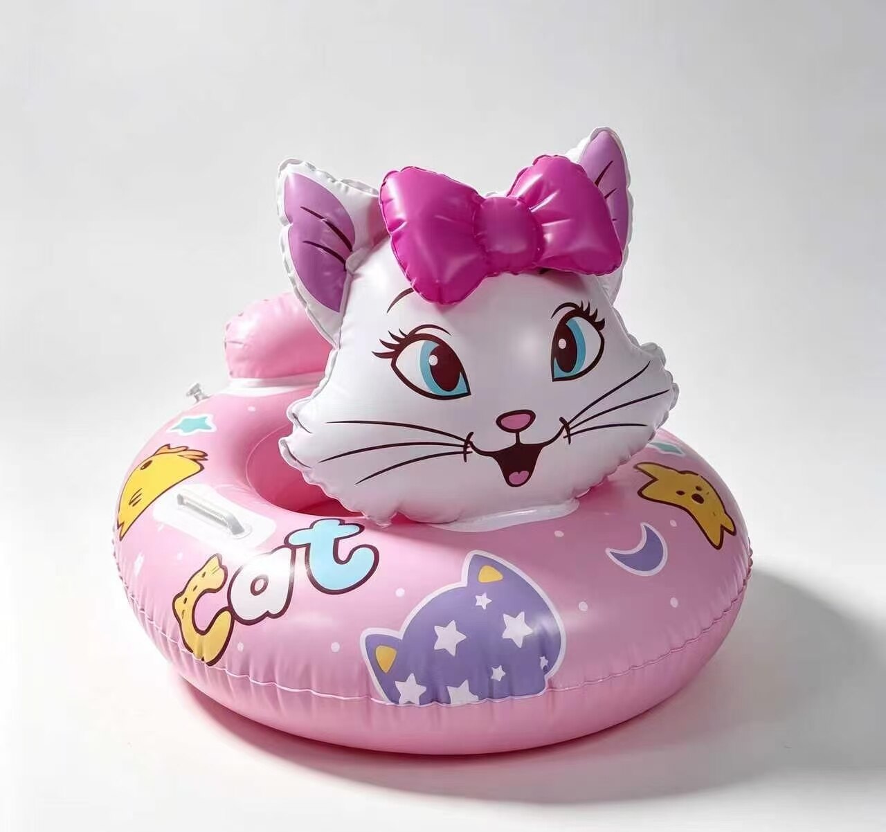 Pink Cute Cat Double-Handle Swim Ring