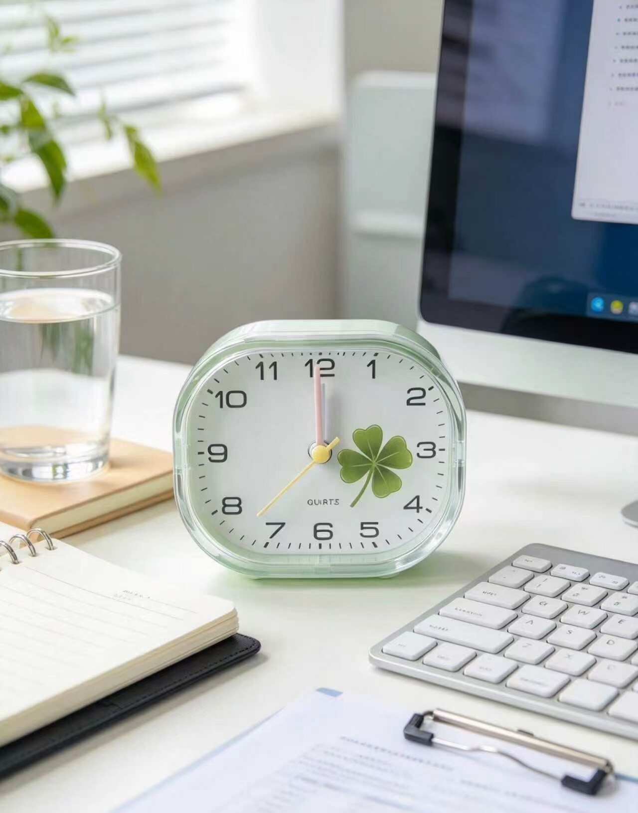 Crystal Four-Leaf Clover Silent Clock 3