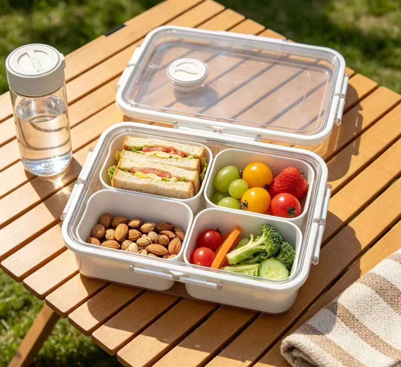 Crystal-clear 4-compartment sealed food storage container 2