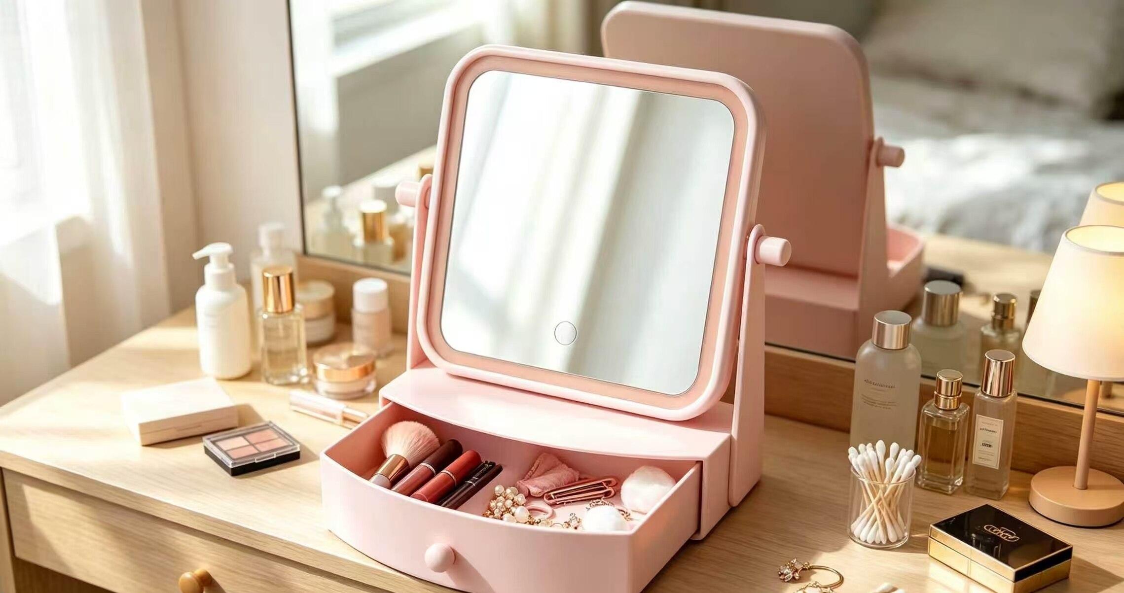 Pink Swirl Drawer Vanity Mirror 2