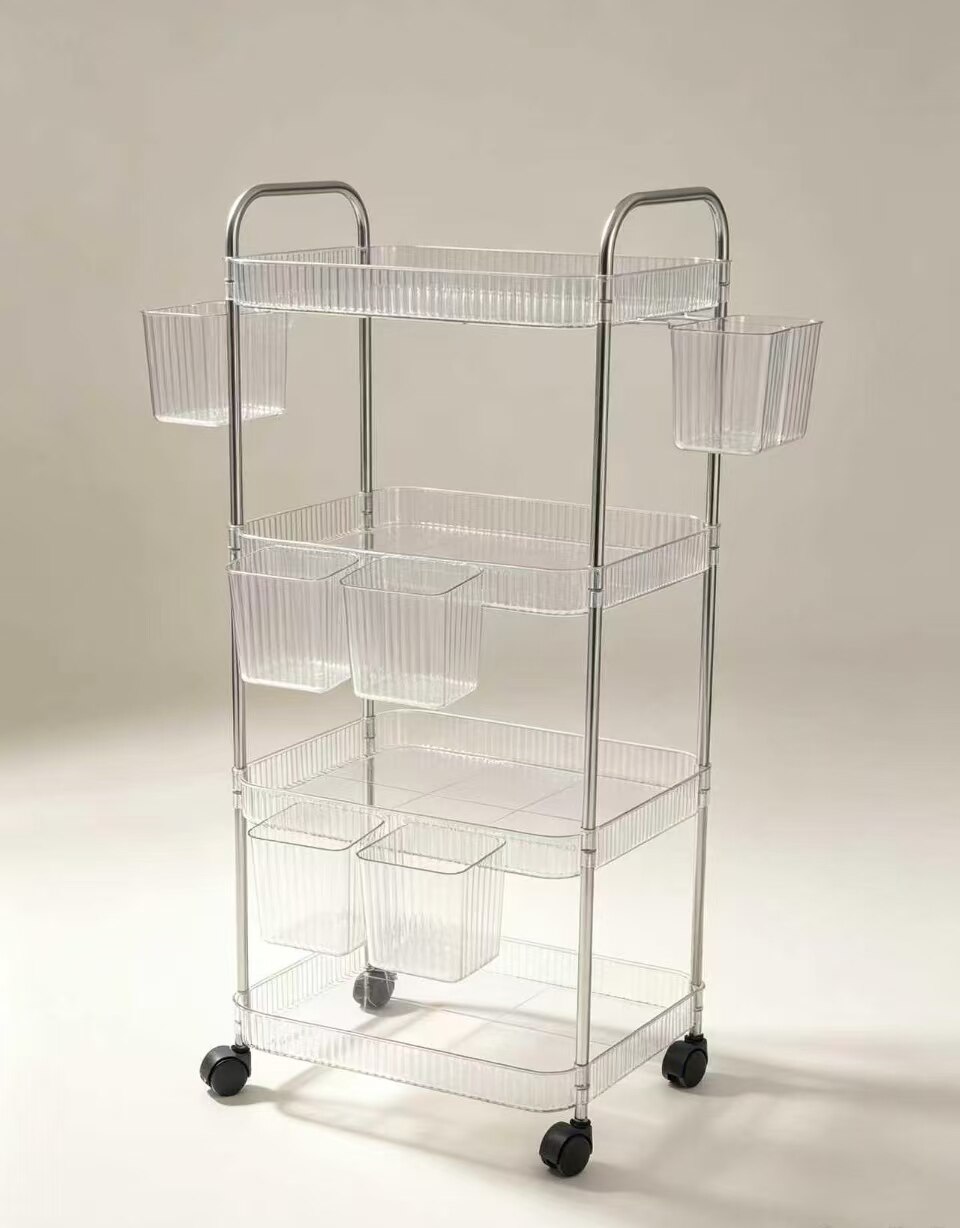 Crystal Transparent Side-Mount Multi-Tier Storage Cart