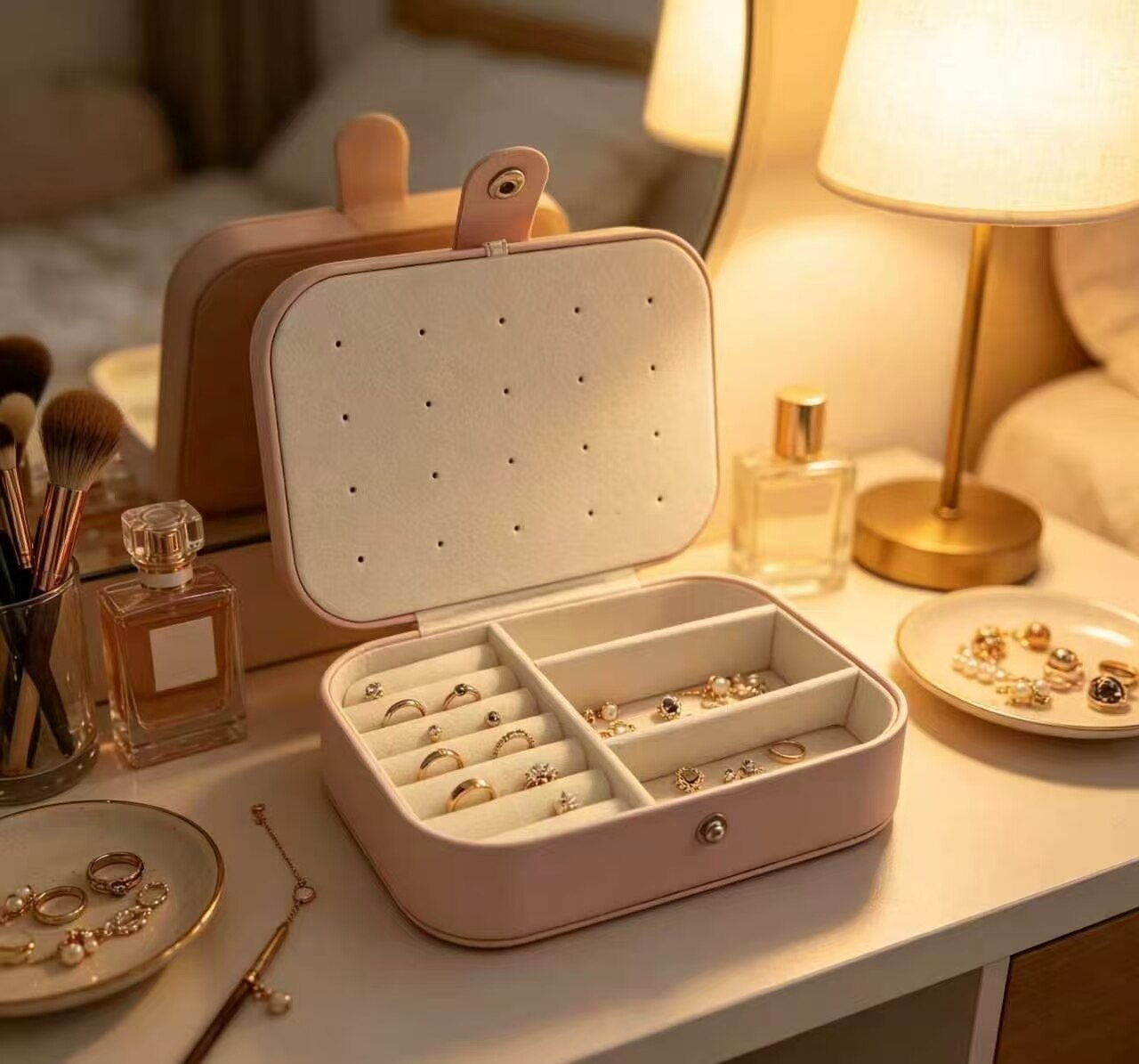 Soft Pink Double-Layer Jewelry Box 3