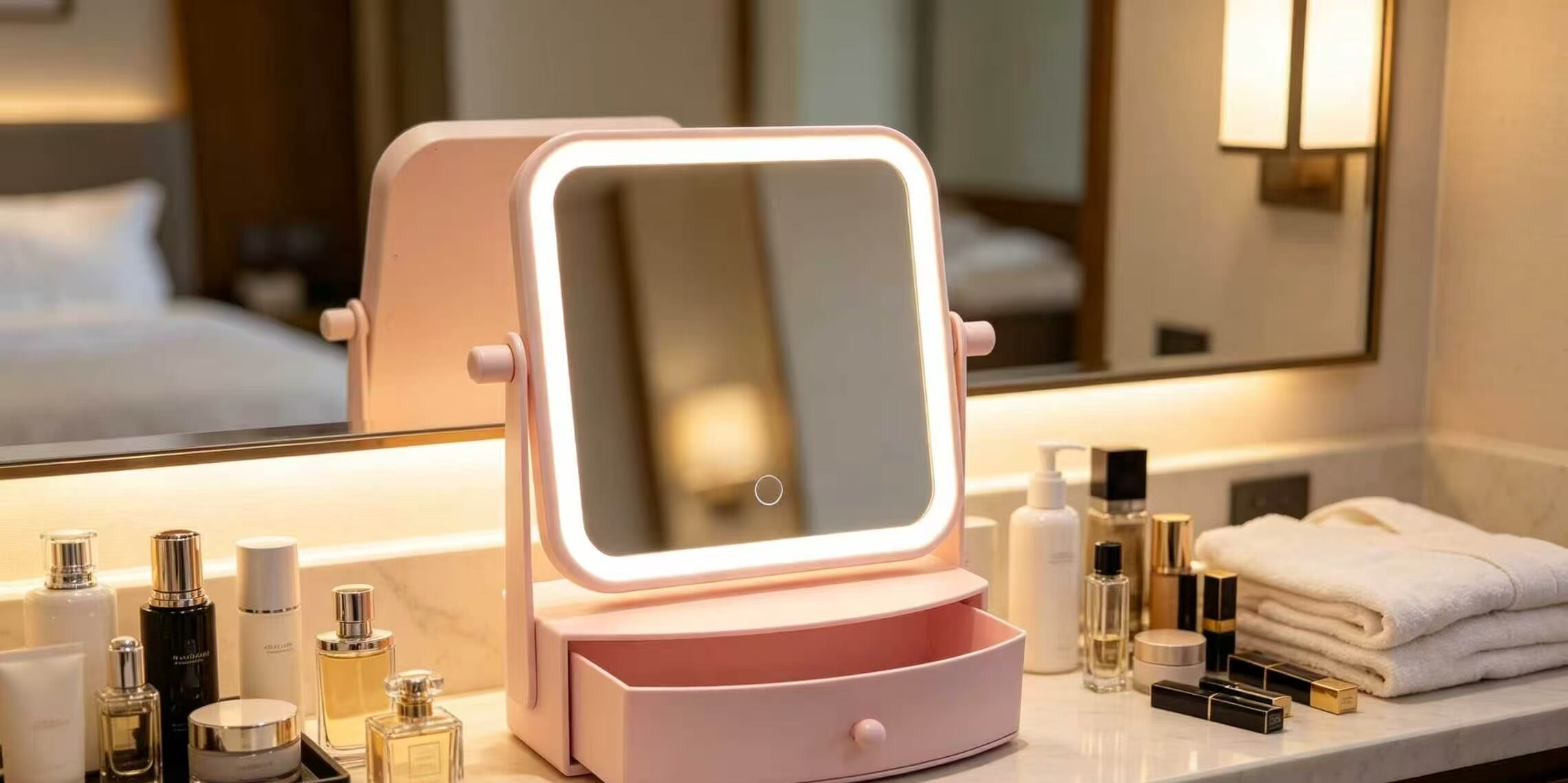 Pink Gloss Drawer Vanity Mirror 3