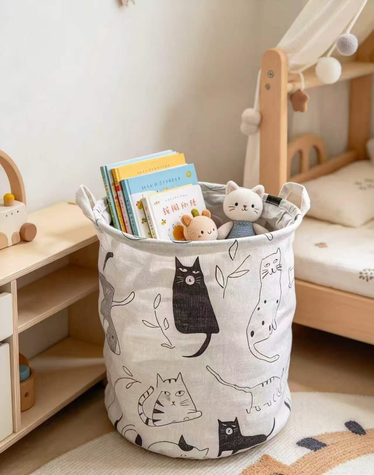 Black & White Cat Fun Linen Storage Bin 3
