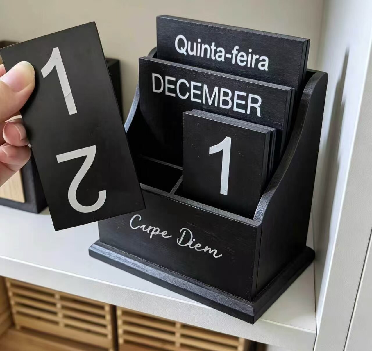 Carpe Diem Black Wood Block Desk Calendar 3