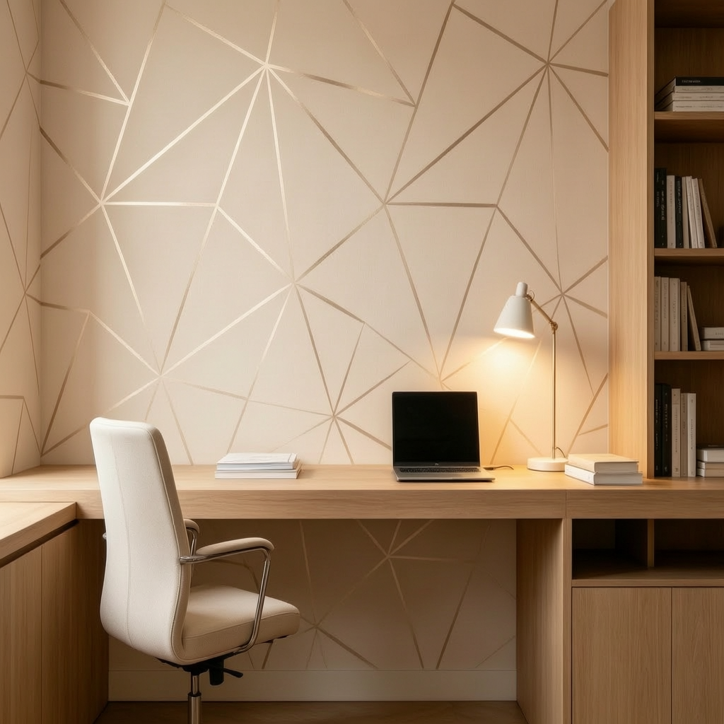 Warm Beige & Light Gold Irregular Starburst Geometric Wallpaper 2
