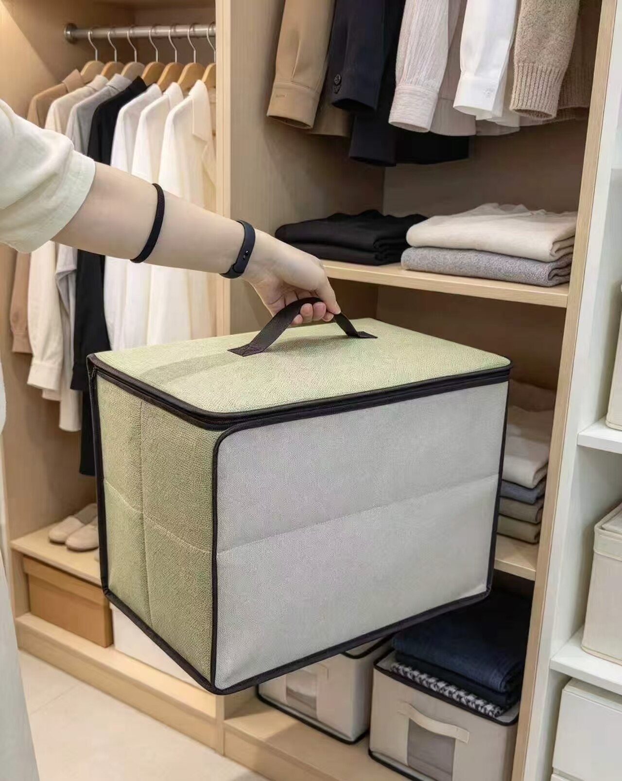 Light Green Linen Folding Storage Box 5