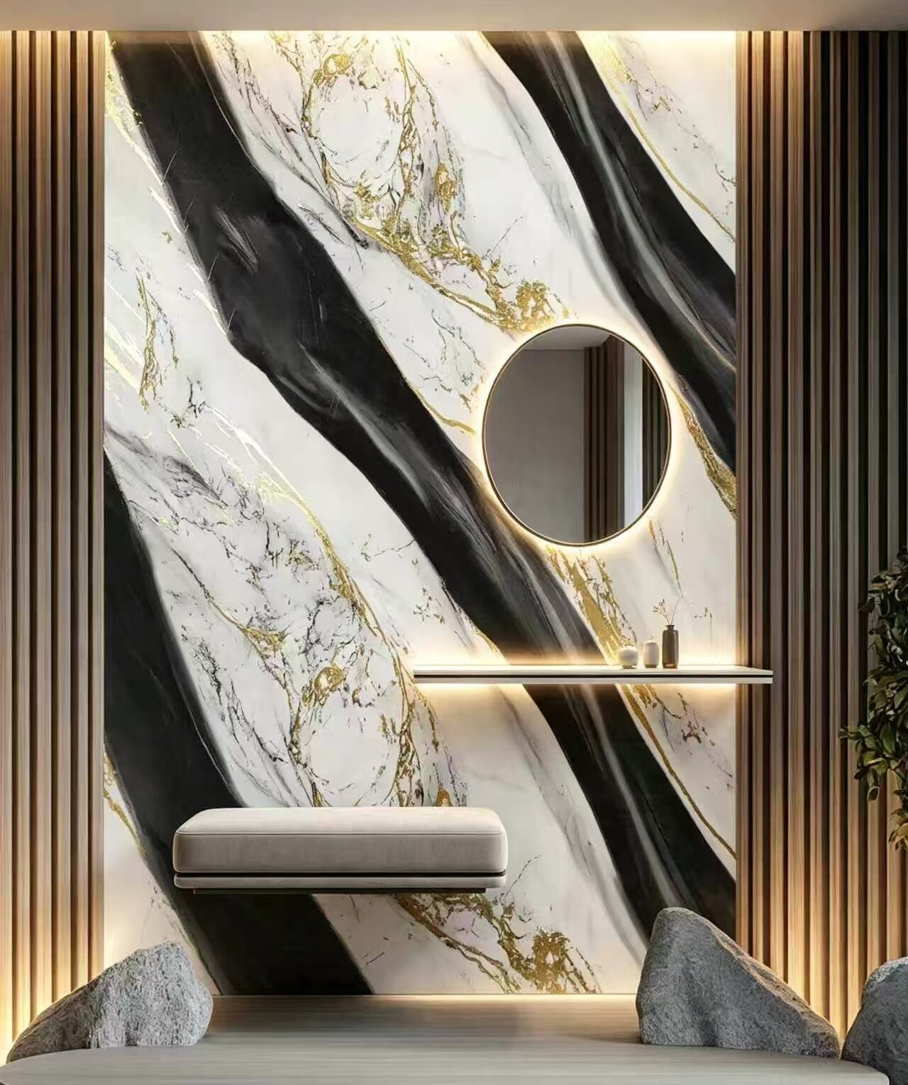 Black, White & Gold Fluid Art Wall Decal 2