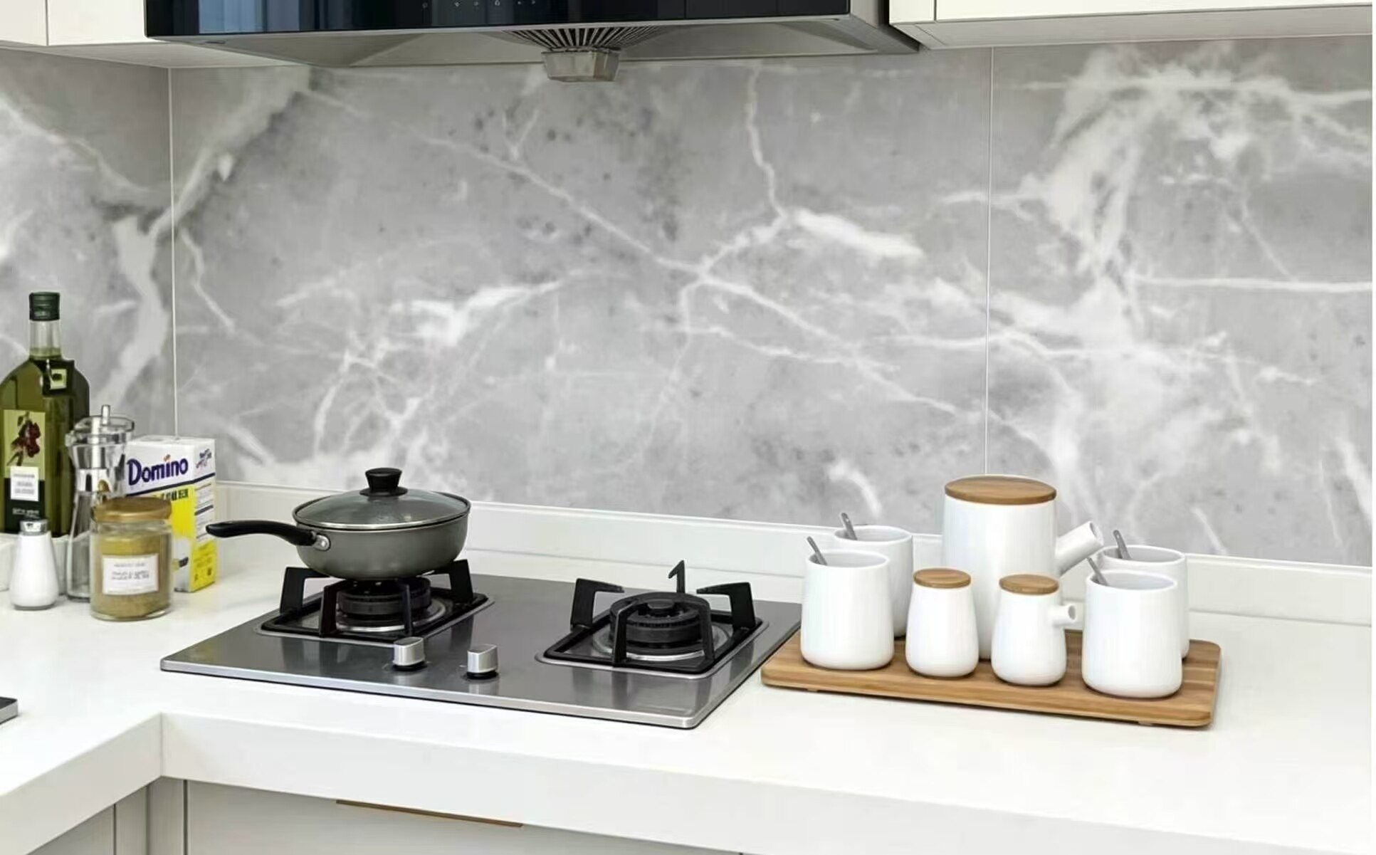 Self-Adhesive Kitchen Wallpaper with Cold Grey Stone Texture 2