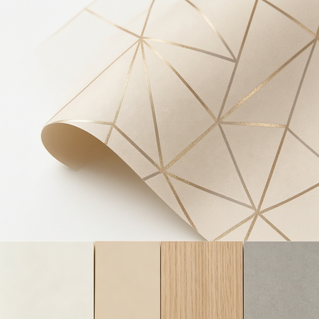 Warm Beige & Pale Gold Irregular Starburst Geometric Wallpaper 4