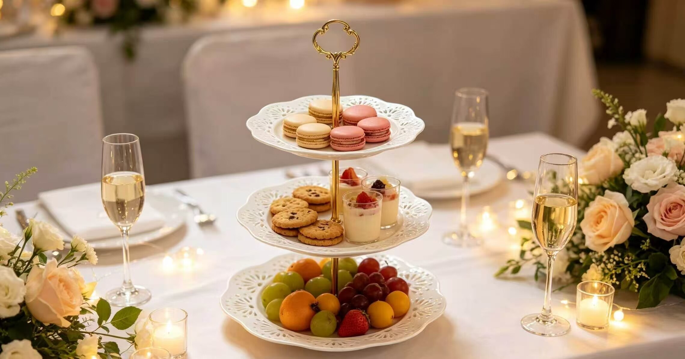 Luxury Platinum Three-Tier Openwork Dessert Stand 4