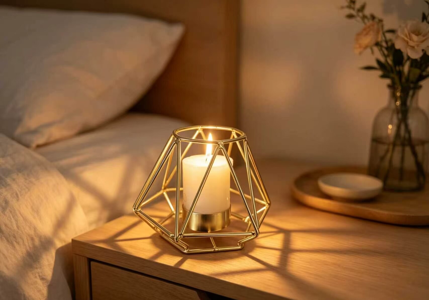 Golden Diamond-Quilted Candle Holder 3