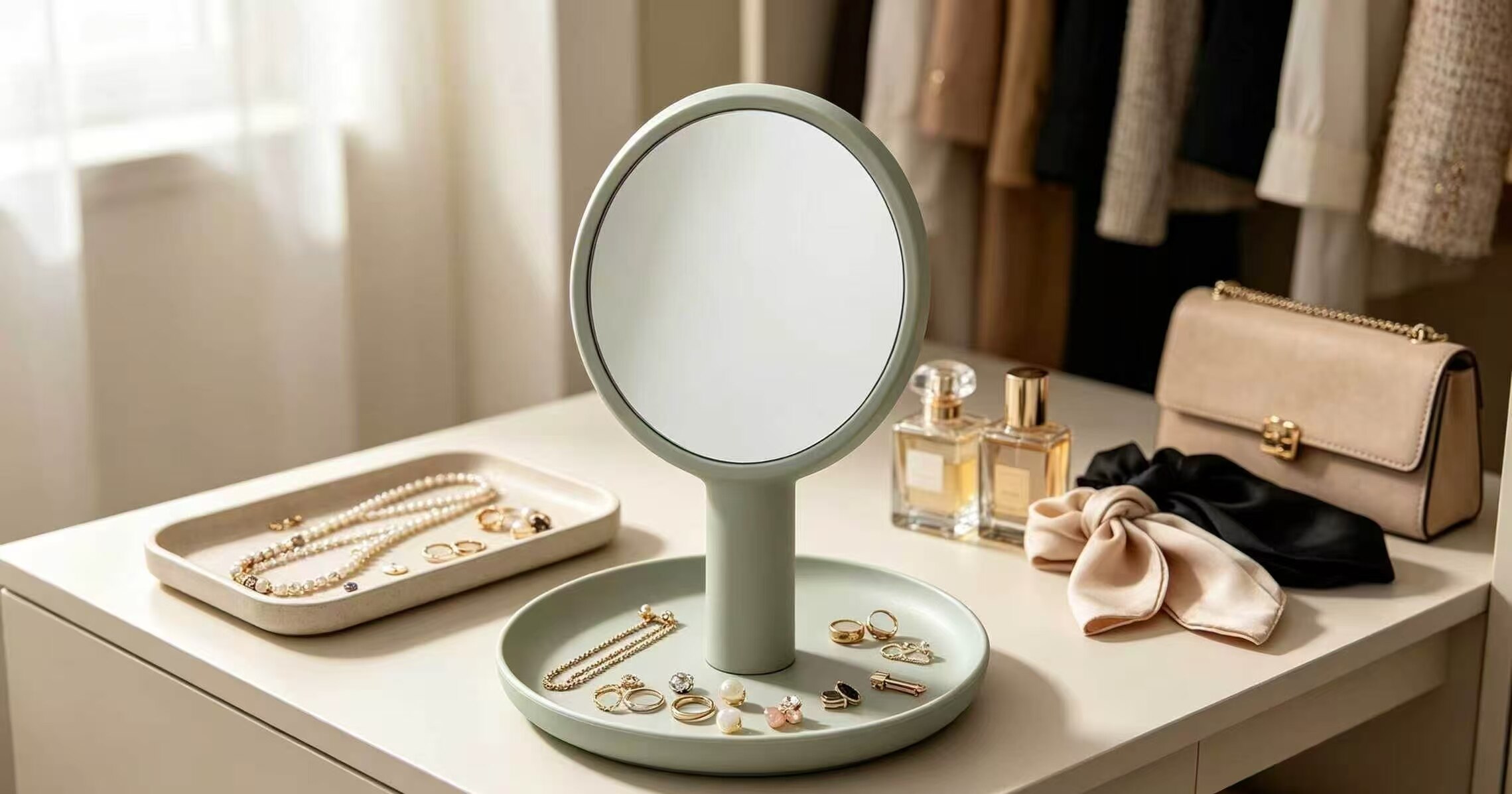 White Round Column Mirror 4