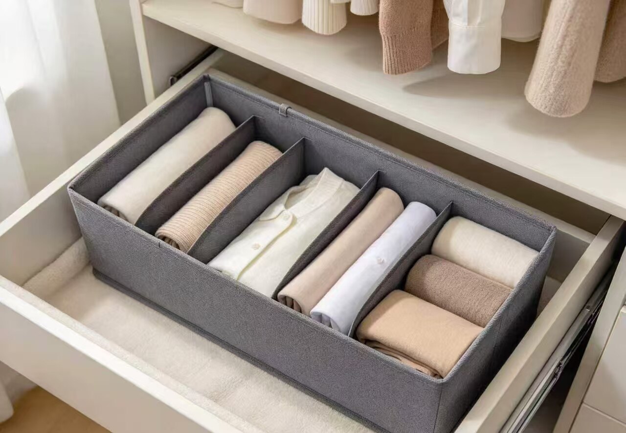 Graphite Gray Multi-Compartment Fabric Storage Bin 4