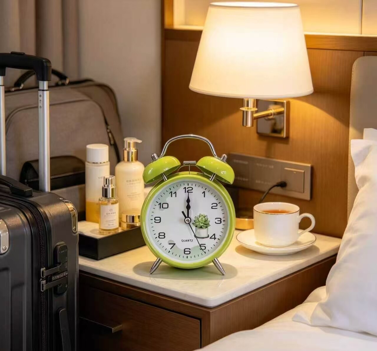 Lime Succulent Double Bell Clock 2