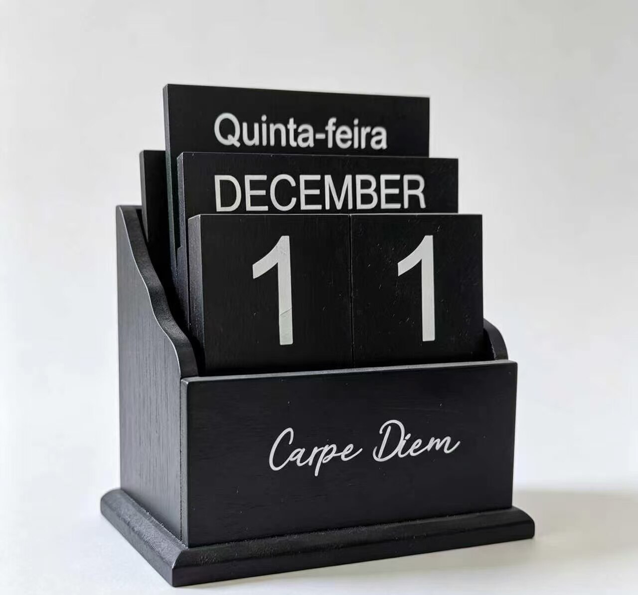Carpe Diem Black Wood Block Desk Calendar