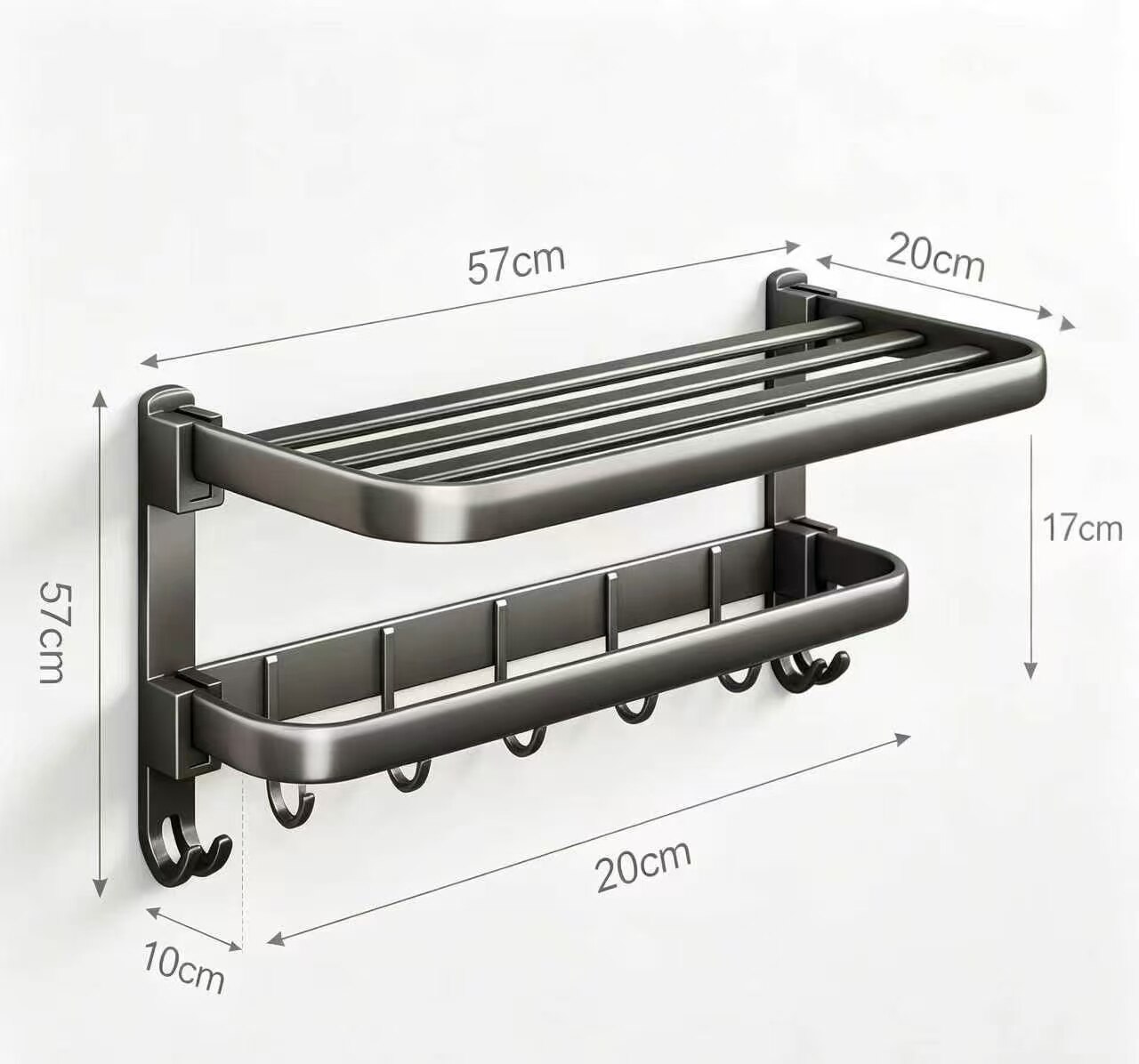 Gun Gray Double-Layer Flat Tube Towel Rack 5