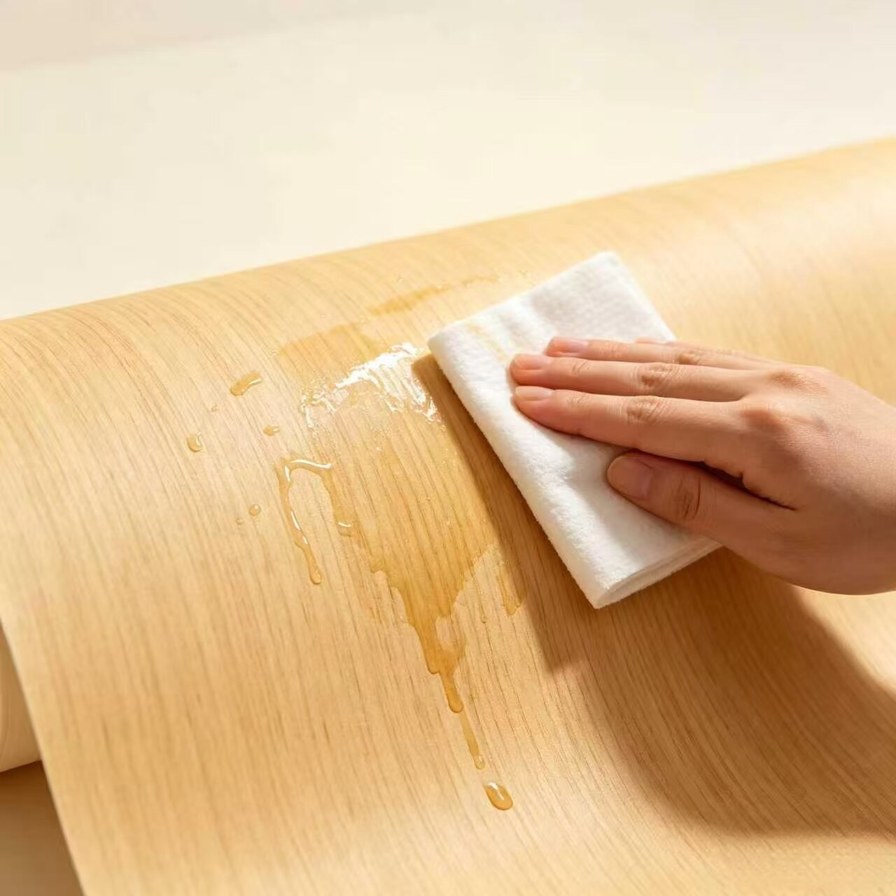 Cream-style wallpaper with natural wood grain 5