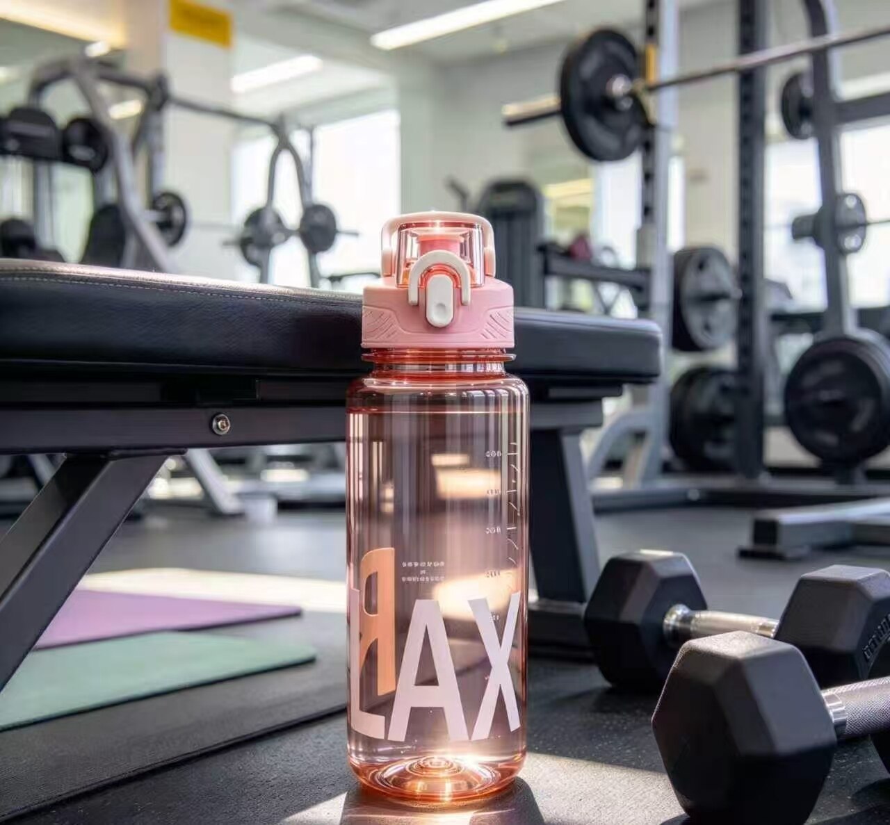 Amber Pink Handle Graduated Water Bottle 3