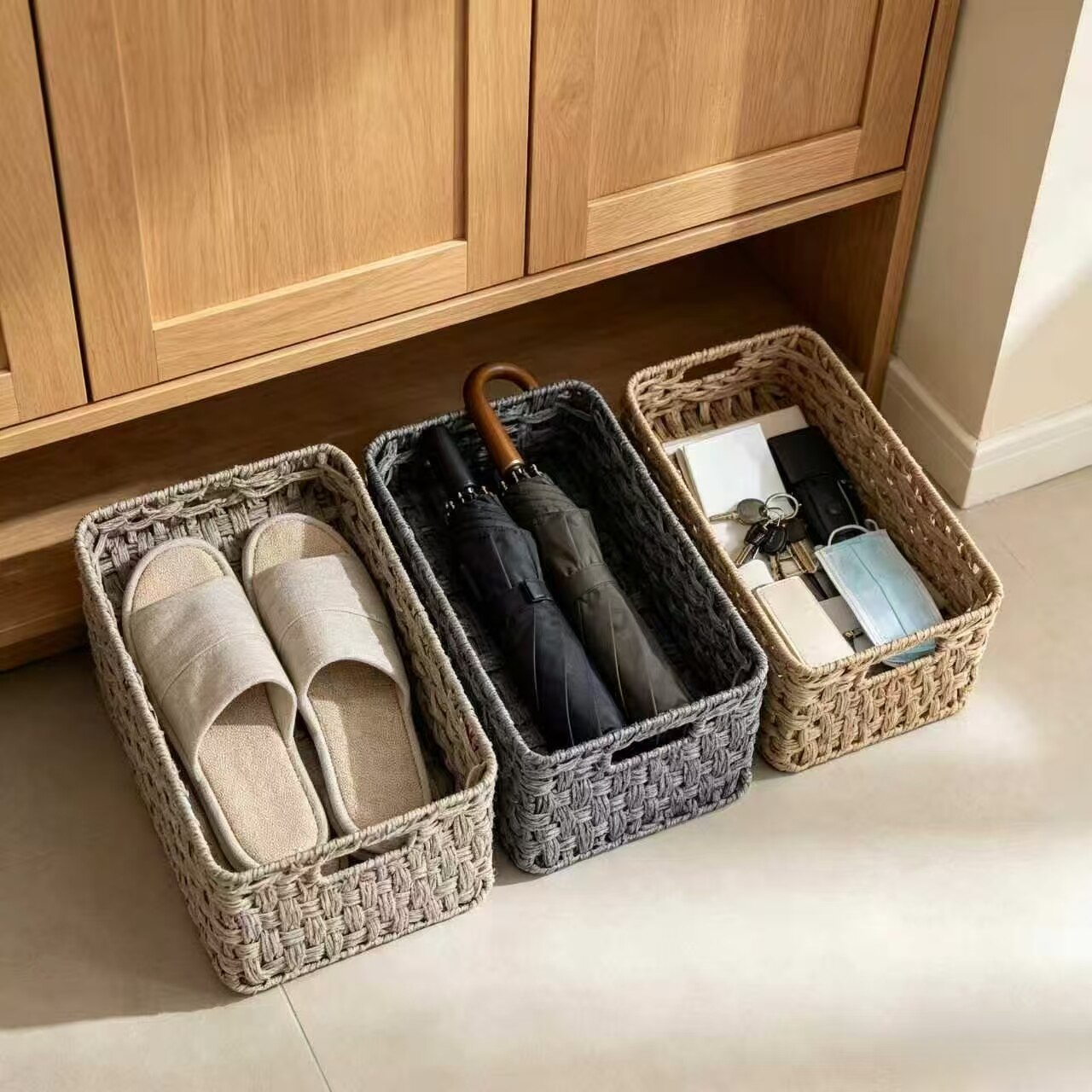 Morandi 3-Color Woven Storage Basket Set 3