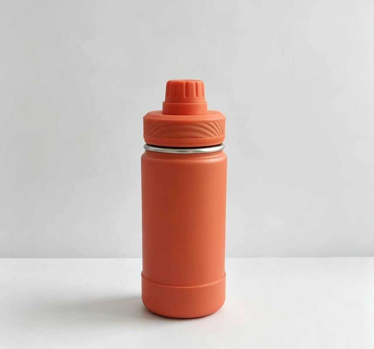 Warm Orange Ringed-Texture Screw Cap Thermos Cup