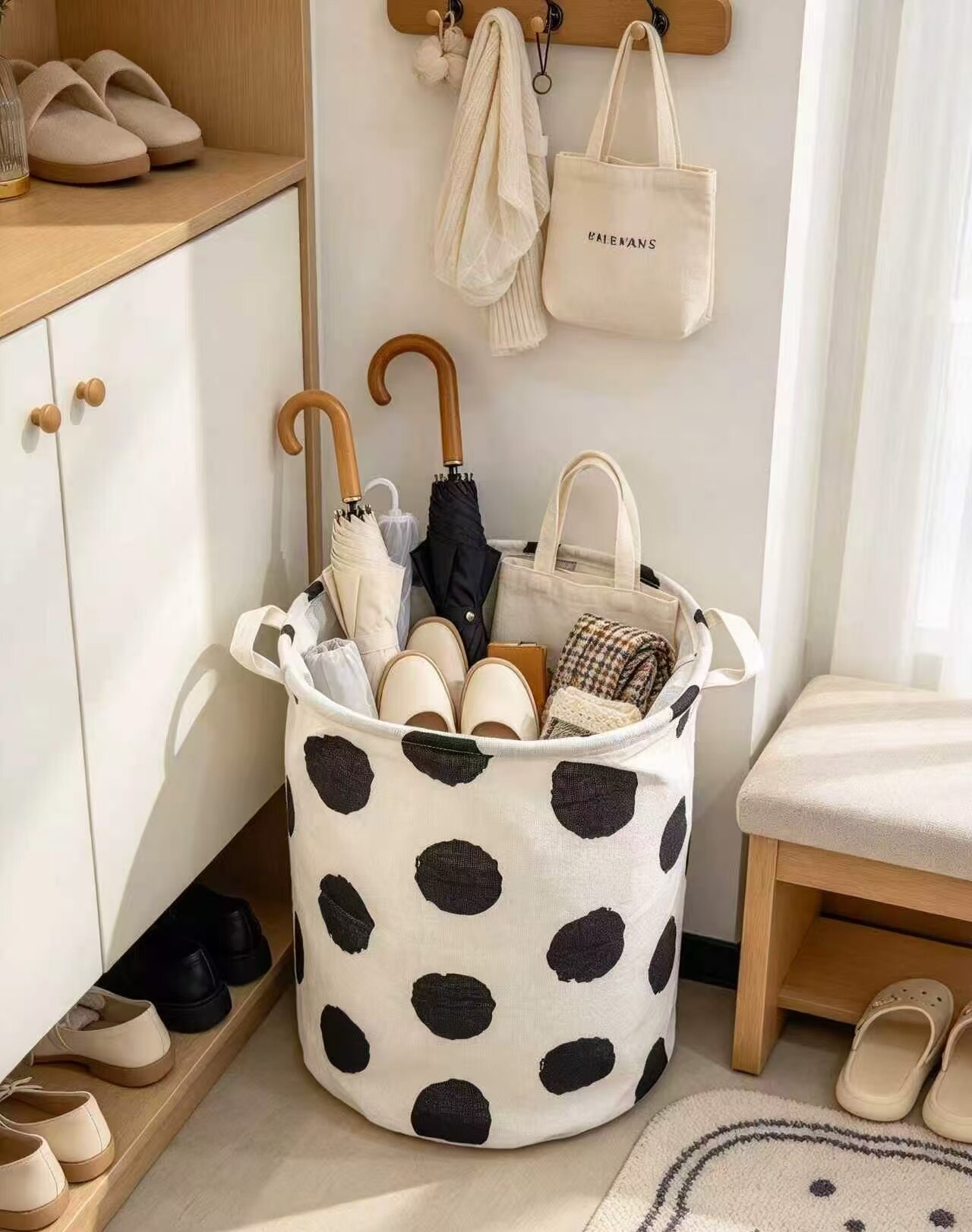 Black and White Polka Dot Cotton Linen Storage Bin 5