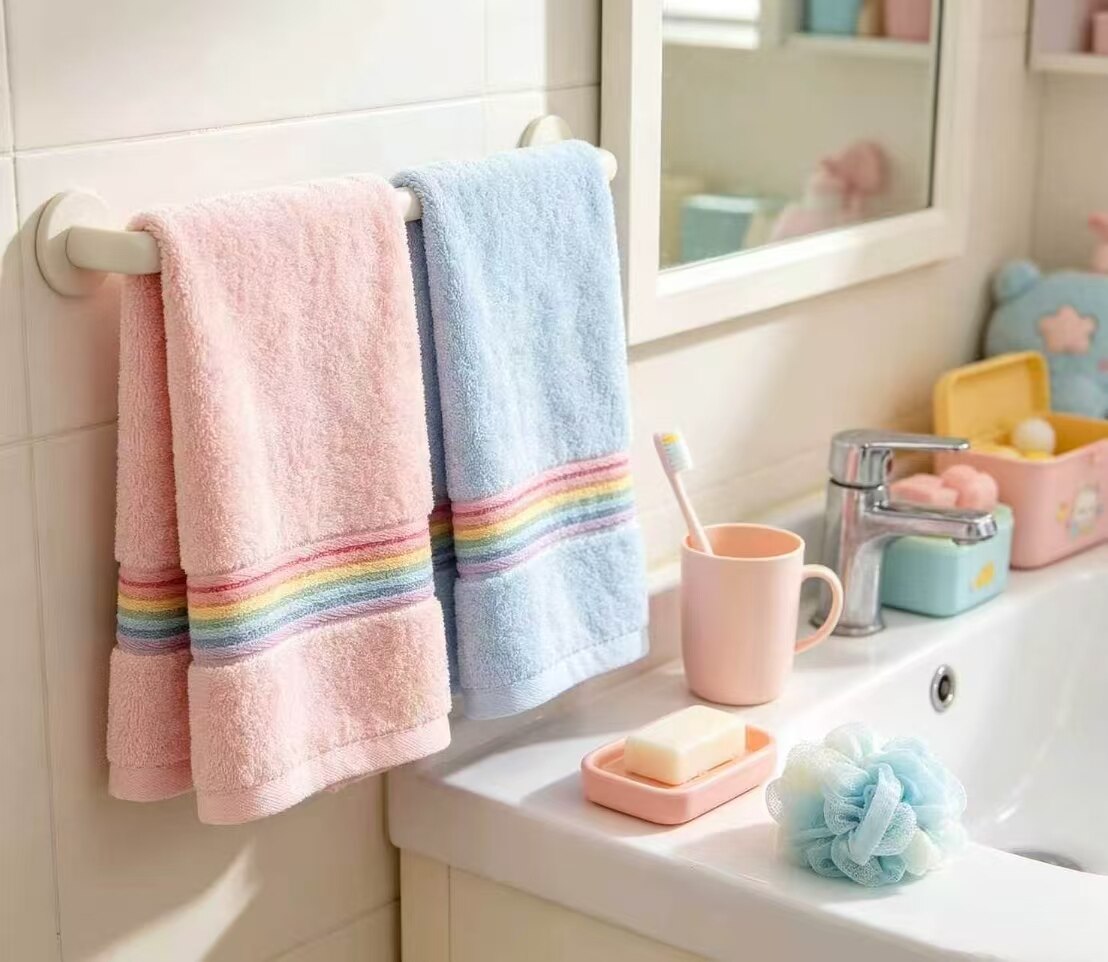 Polyester-cotton blend rainbow satin stripe towel 2