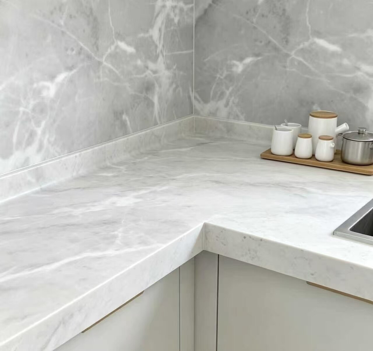 Self-Adhesive Kitchen Wallpaper with Cold Gray Stone Texture 3