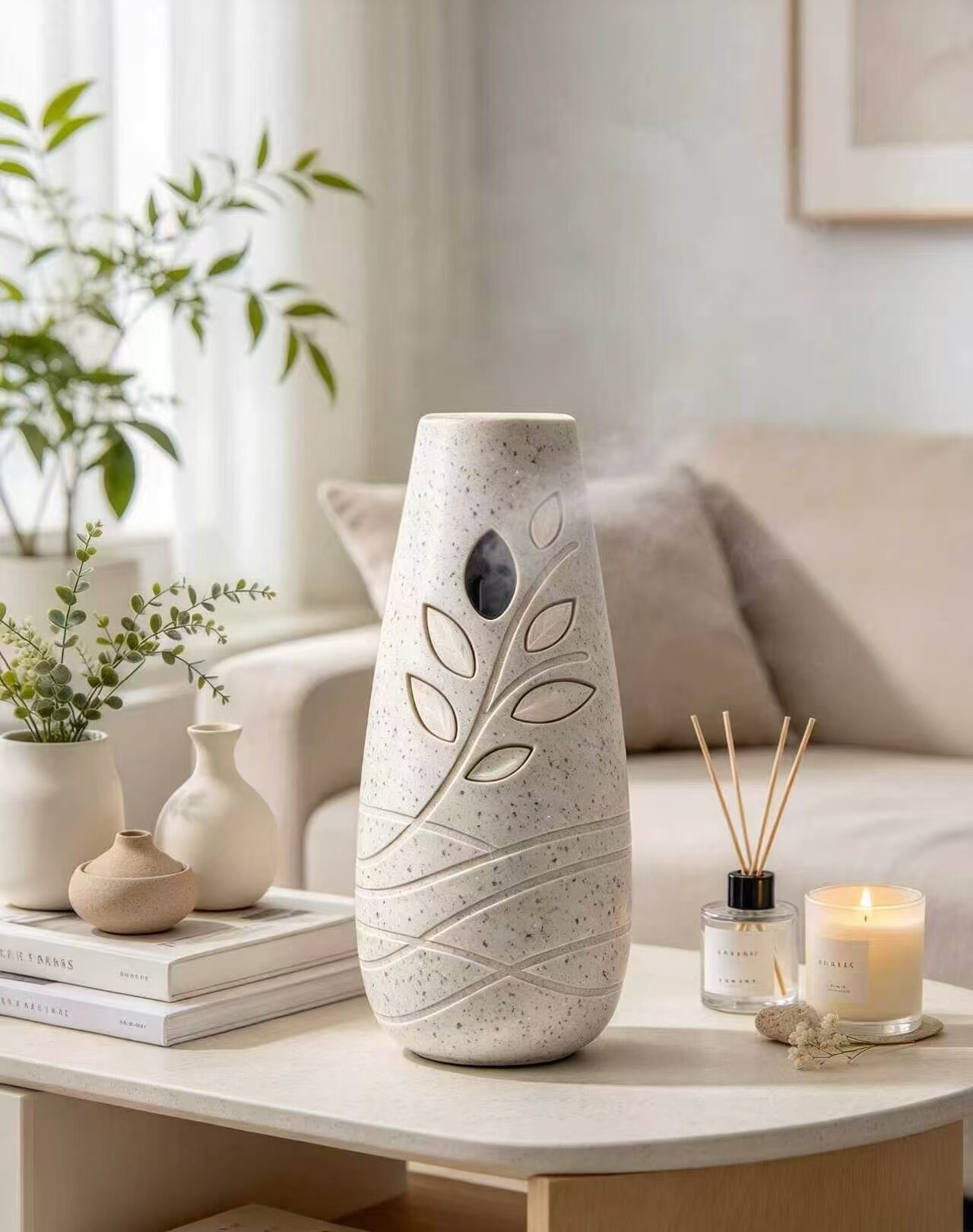 Stone Pattern Leaf Shadow Aromatherapy Humidifier 3