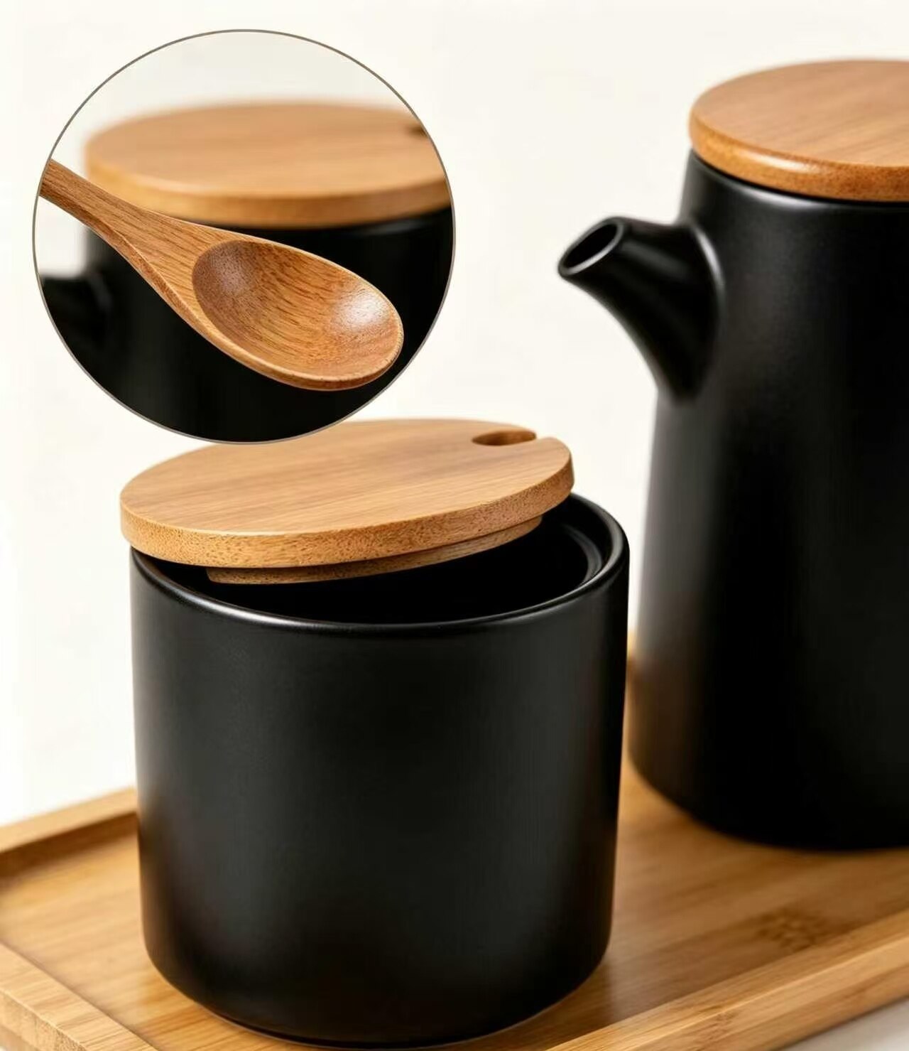 Shiguang Black Ceramic Oil Dispenser Set 3