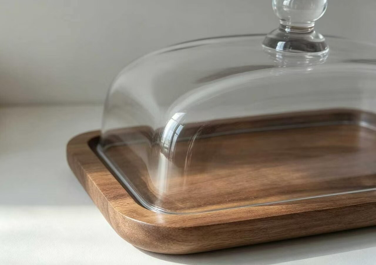 Walnut Base Glass Cake Dome 5