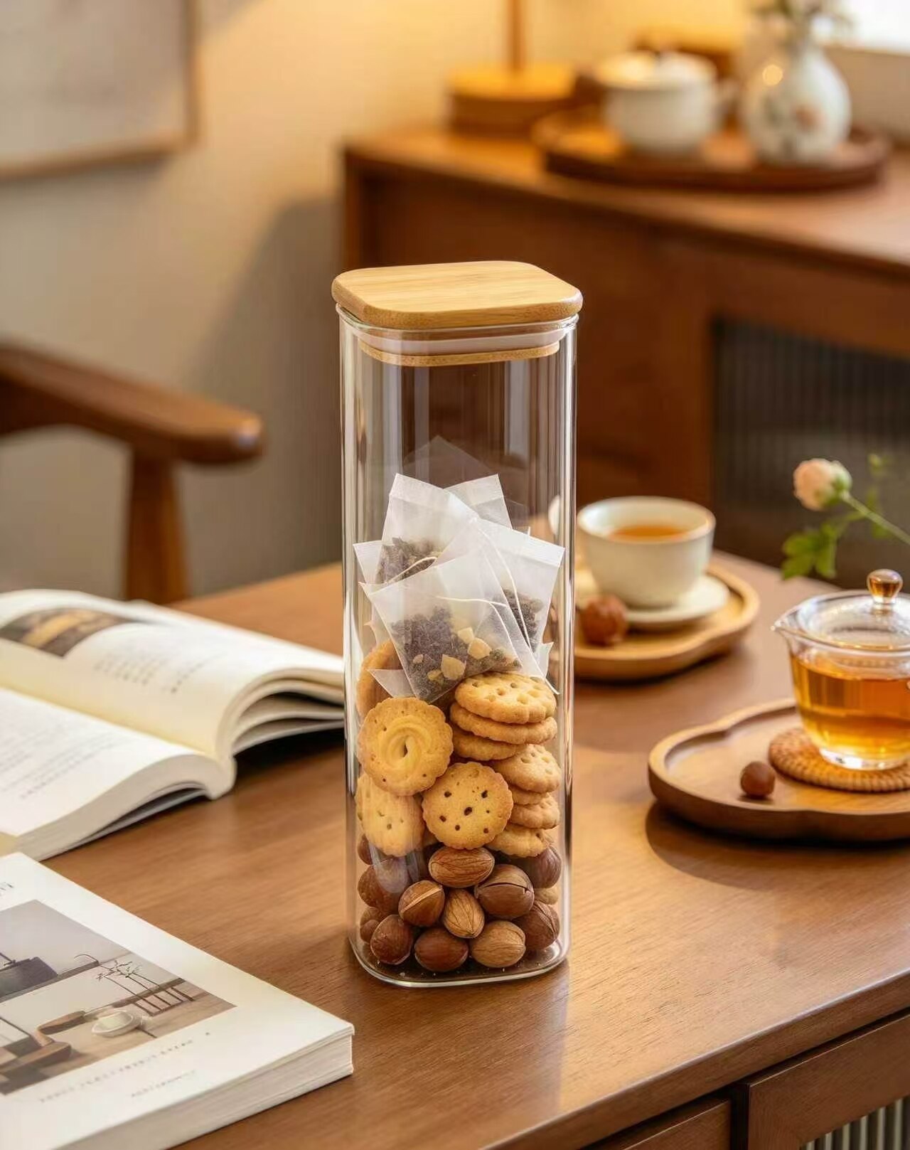 Qianying Bamboo Wood Tall Canister 2
