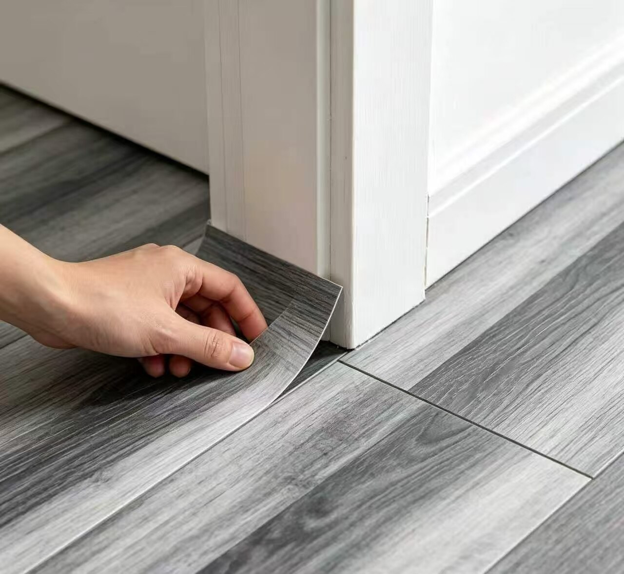 Gray-toned wood-grain floor tiles 4