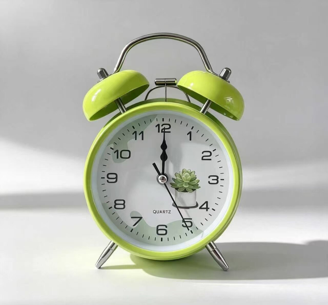 Lime Succulent Double-Bell Clock