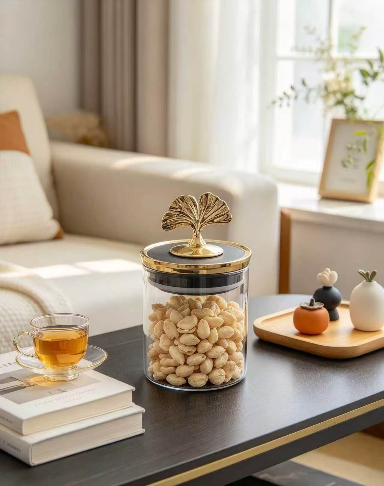 Golden Apricot Leaf Storage Jar 3
