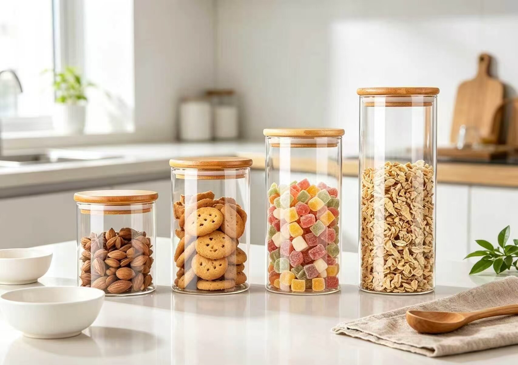 4-Piece Bamboo-Lid High-Transparency Glass Storage Jar Set 3