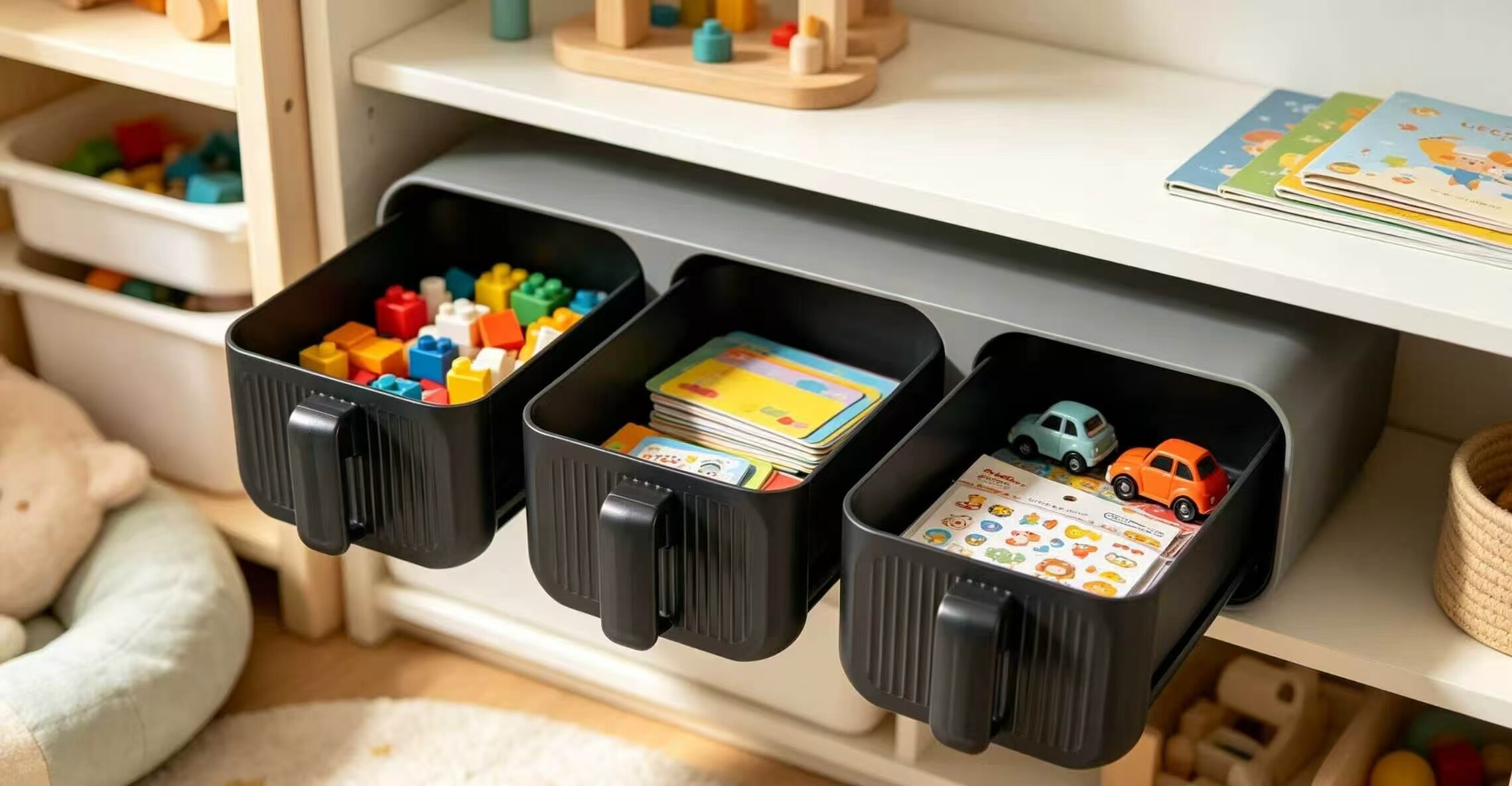Gray Three-Compartment Pull-Out Storage Box 4