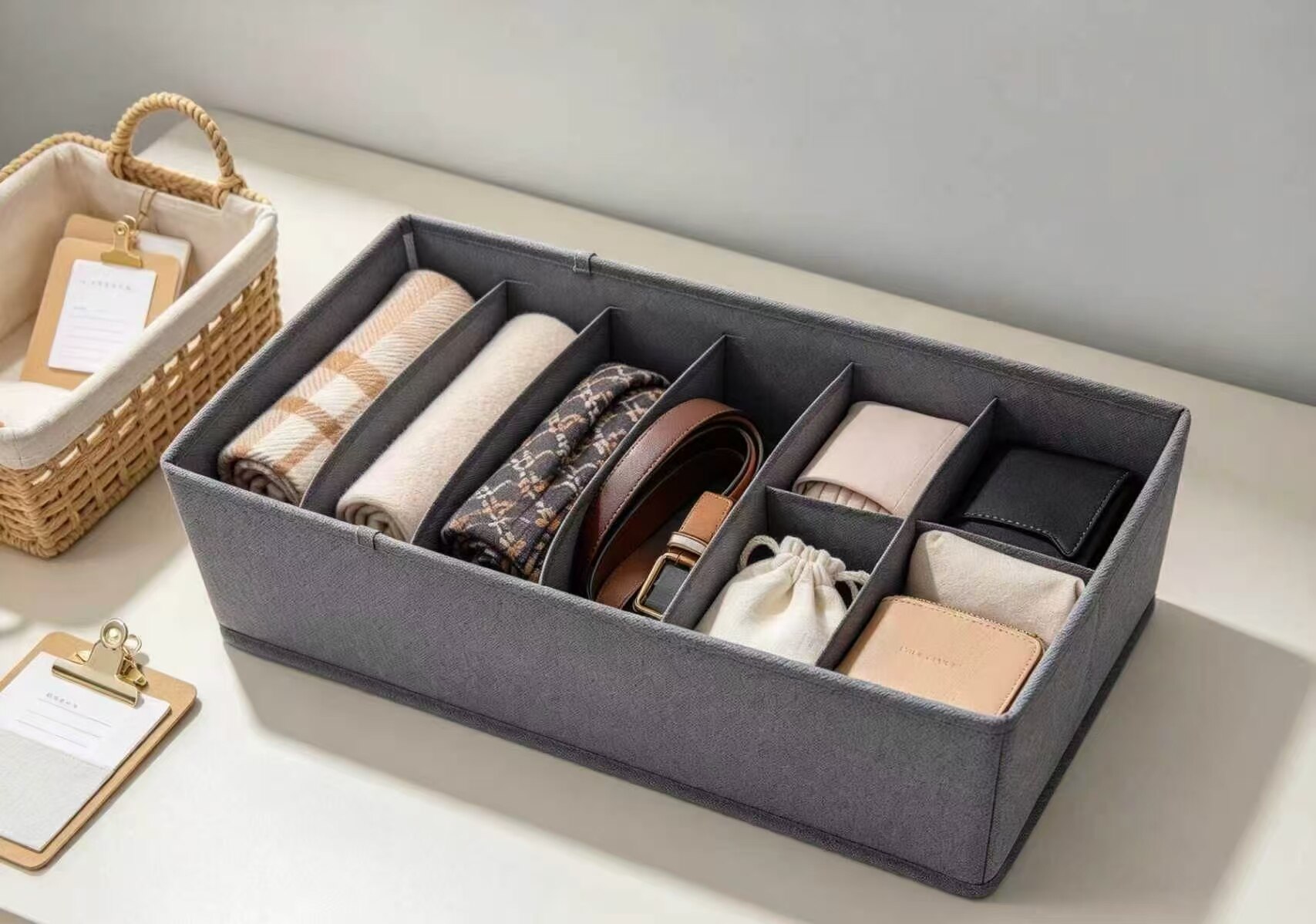 Graphite Gray Multi-Compartment Fabric Storage Bin 5