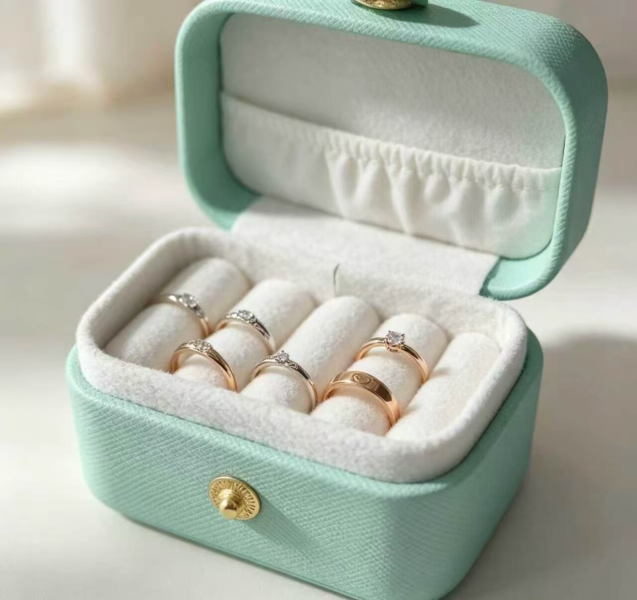 Mint Green Snap Button 5-Compartment Ring Box 2