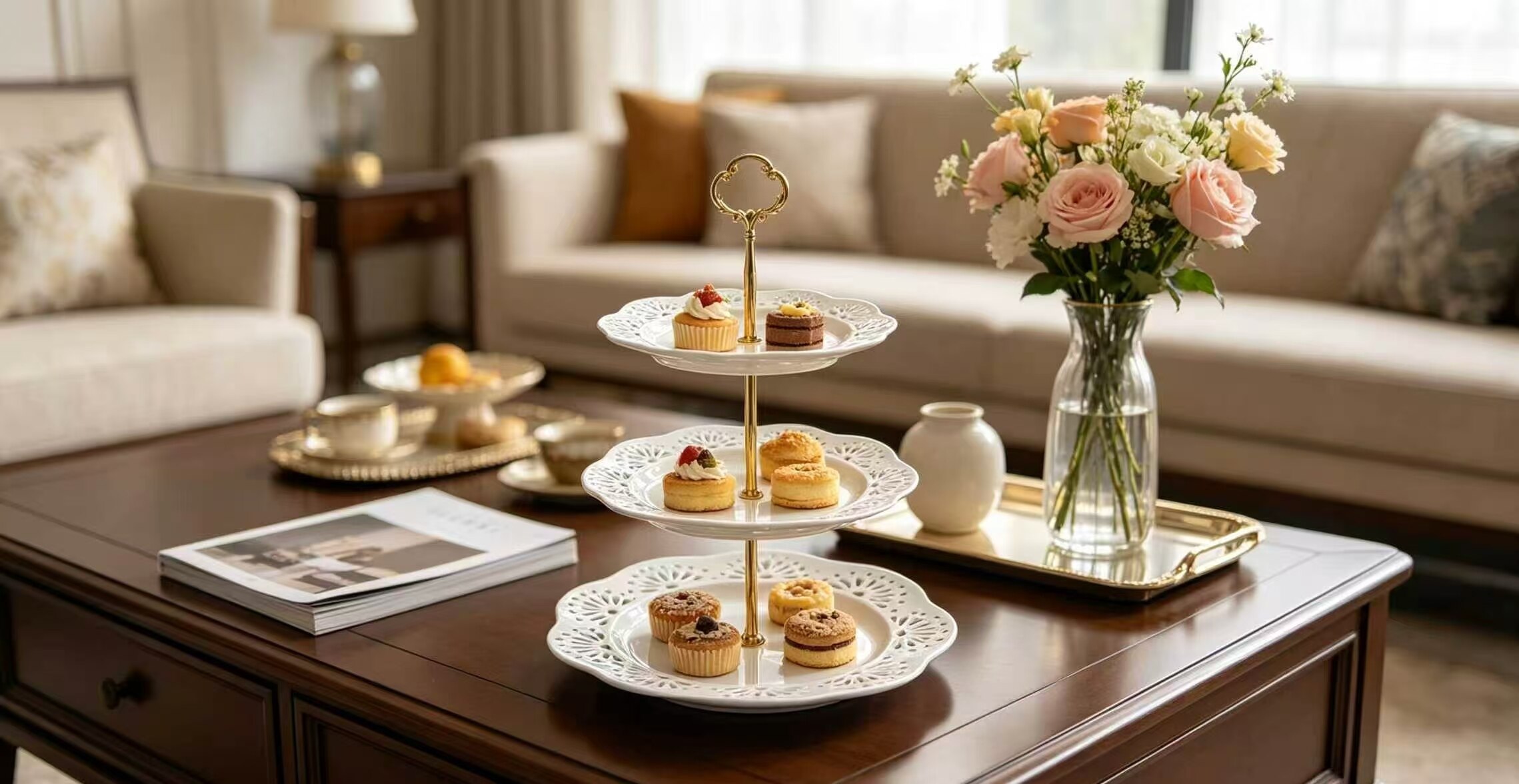 Light Luxury Platinum Three-Tier Openwork Snack Stand 3
